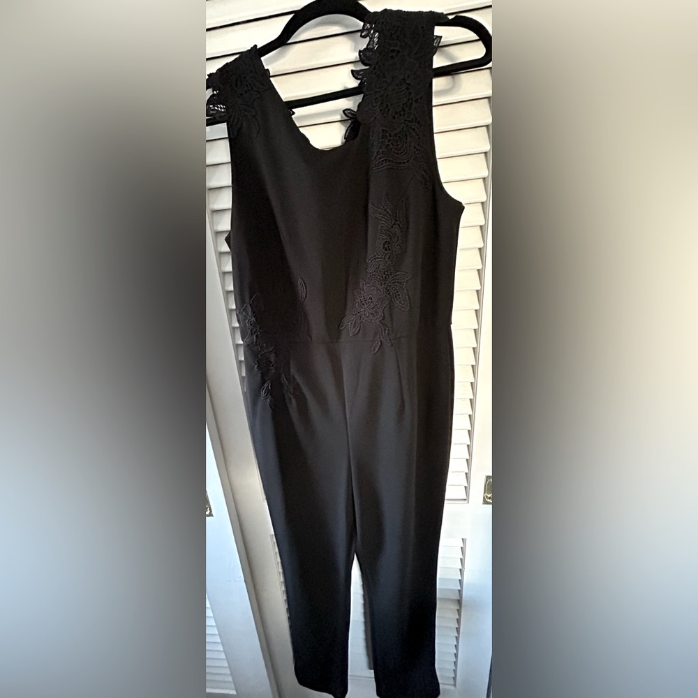 Like New APT.9 Black Jumpsuit with flower appliqué